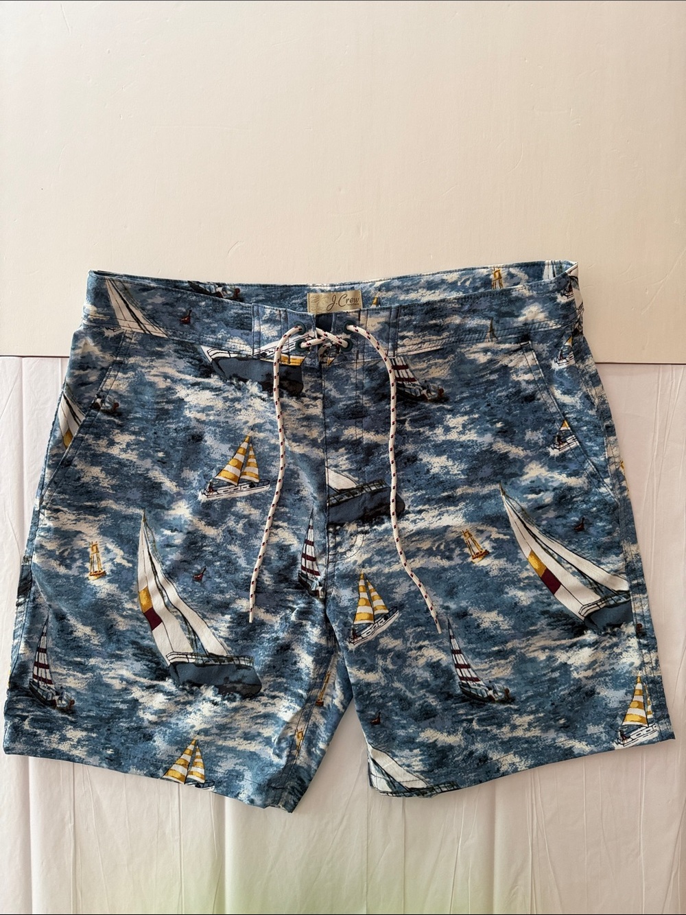J. Crew Blue Sailboat-Print Swim Trunks